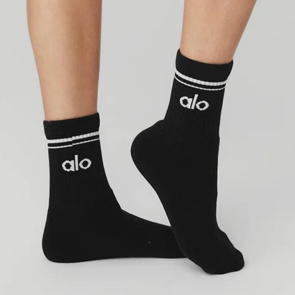 Alo Yoga Unisex Half-Crew Throwback Sock - Black - Picture 1 of 4